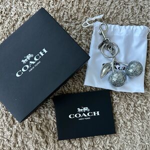 COACH Silver Glitter Cherry Bag Charm Keychain